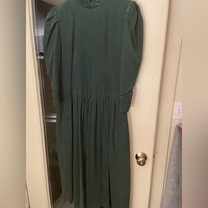 Ladies green cotton fine wale corduroy dress.